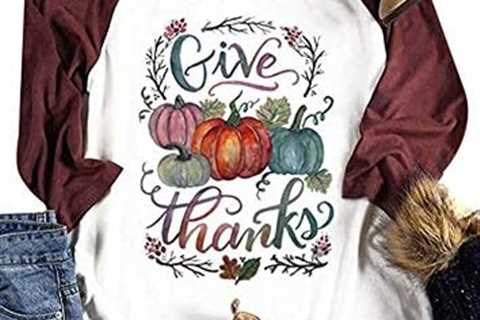 Thanksgiving Give Thanks Shirts Tee Women Halloween Pumpkin 3/4 Sleeve Tee Tops Blouse