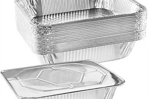 NYHI 9″ x 13 ” Aluminum Foil Pans With Lids (10 Pack) | Durable Disposable Grill Drip Grease Tray | ..