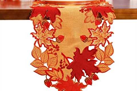 GRANDDECO Autumn Harvest Table Runner 13×83 inches Applique Cutwork Embroidered Maple Leaves for..