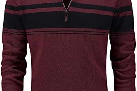 MAGCOMSEN Men’s Sweaters 1/4 Zip Up Casual Striped Pullover Polo Sweaters Fall Winter Sweatshirts