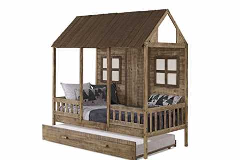 Kids Front Porch Low with Twin Trundle Bed, Rustic Driftwood Loft