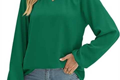 Saloogoe Keyhole Blouses for Women Long Sleeve Dressy Tops Busniess Casual