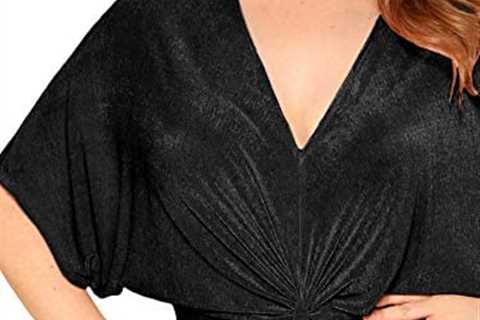 Floerns Women’s Short Sleeve V Neck Twist Front Split Midi Dress
