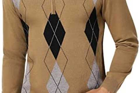 Soneven Mens Quarter-Zip Sweater Argyle Stand Collar Knitting Pullovers