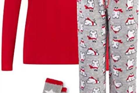 3 Piece Pajama Gift Set – Cotton Long Sleeve Top, Plush Fleece Pant and Cozy Sock Gift Set –..