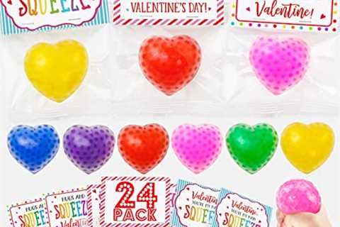 Valentines Day Gifts for Kids- 24 Pack Valentines Cards with Heart Water Beads Balls- Fidget Toys..
