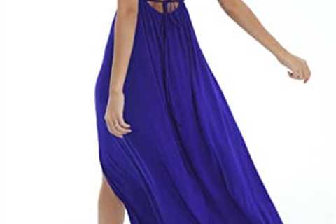YIESIES Women’s Sleeveless Deep V Neck Spaghetti Strap Backless Split Long Maxi Dress Evening..