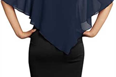 Bodhi talk Women’s V Neck Capelet Sleeve Chiffon Overlay Bodycon Knee Length Pencil Dress